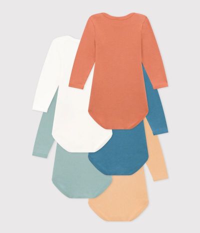 Lot de 5 bodies manches longues unis bébé en coton