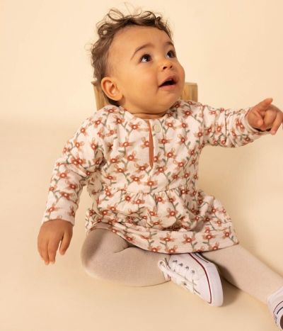 Robe manches longues en tubique matelassé imprimé bébé