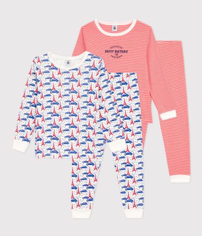 Lot de 2 pyjamas Paris et rayé petite fille/petit garçon en coton