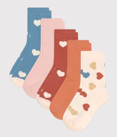 Lot de 5 paires de chaussettes coeurs enfant garçon-fille