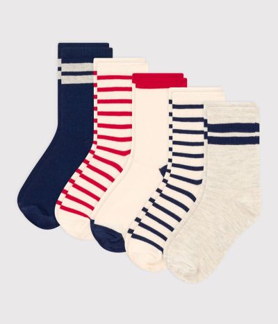 Lot de 5 paires de chaussettes bleu blanc rouge enfant garçon-fille