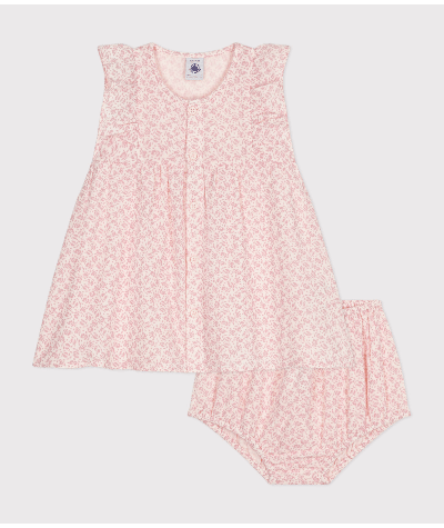 Robe manches courtes et bloomer en gaze de coton bébé