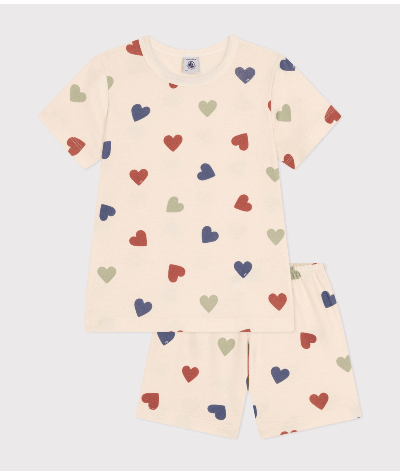 Pyjama short imprimé cœur en coton enfant