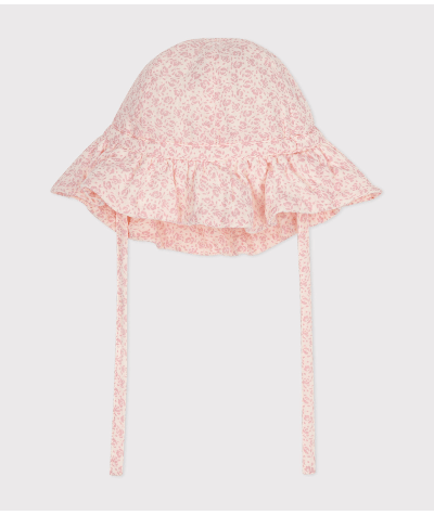 Capeline en gaze de coton fleurs roses bébé fille