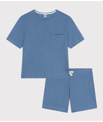 Pyjama short et tee-shirt uni en coton ajouré femme