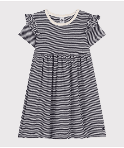 Robe rayée manches courtes en coton enfant fille