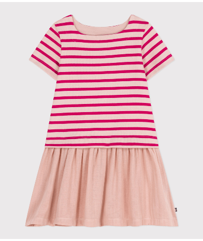 Robe manches courtes jersey épais et gaze de coton enfant fille