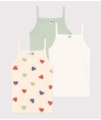 Lot de 3 chemises à bretelles cœur en coton enfant