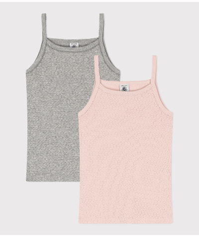 Lot de 2 chemises à bretelles en coton ajouré petite fille