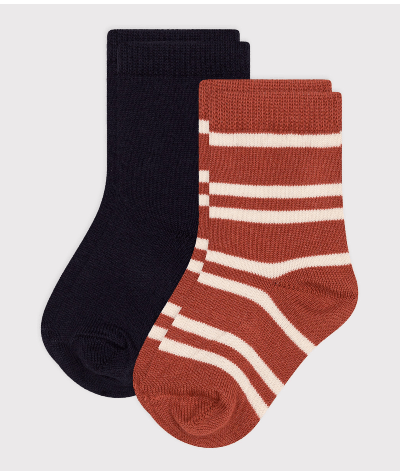 2 paires de chaussettes en coton rayures bébé