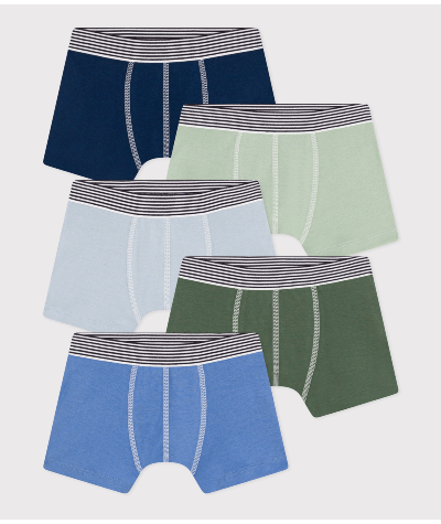 Lot de 5 boxers unis en coton enfant