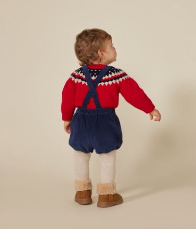 Short à bretelle en velours bébé