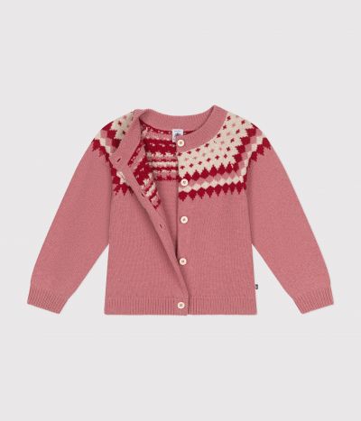 Cardigan jacquard laine et coton enfant fille