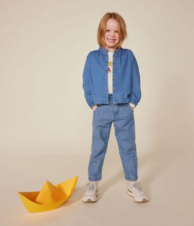 Blouse manches longues en denim enfant fille