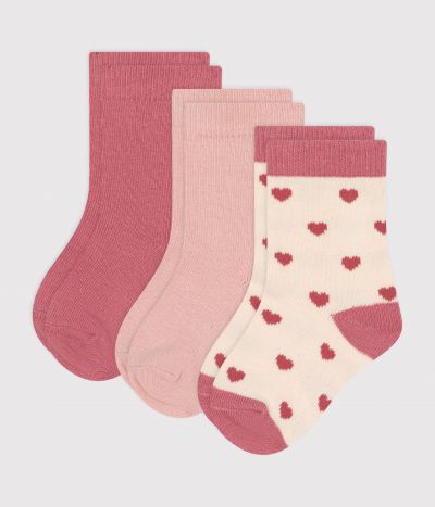 3 paires de chaussettes en coton cœurs bébé