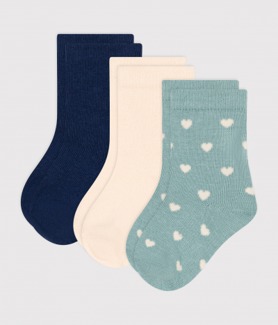3 paires de chaussettes en coton cœurs bébé