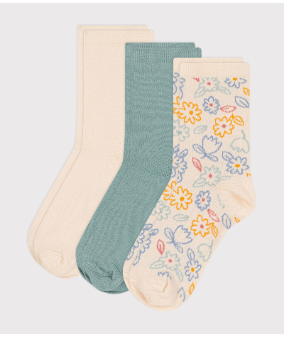 3 paires de chaussettes en coton fleurs enfant