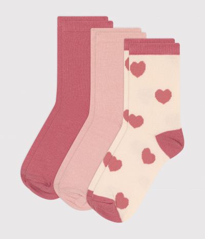 3 paires de chaussettes en coton cœurs enfant