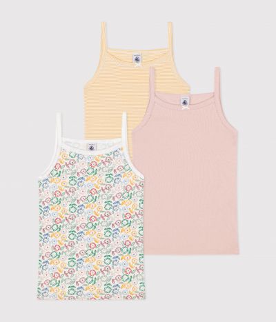 Lot de 3 débardeurs fines bretelles fleur en coton enfant