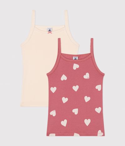 Lot de 2 débardeurs fines bretelles cœur en coton enfant