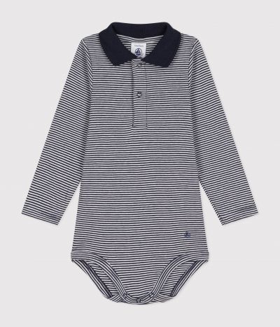 Body bébé col polo en coton à rayures