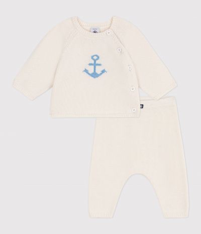 Ensemble bébé deux pièces en tricot laine et coton, jacquard