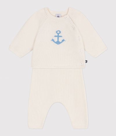 Ensemble bébé deux pièces en tricot laine et coton, jacquard