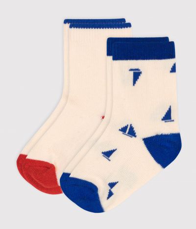 2 paires de chaussettes bébé en coton imprimé bateau