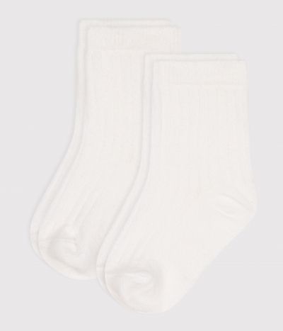 2 PAIRES DE CHAUSSETTES BEBE EN COTON UNIES BLANCHES