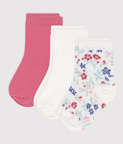 3 paires de chaussettes bébé fille en coton à fleurs