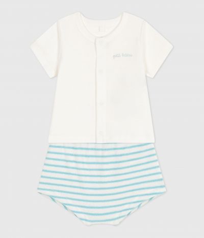 Ensemble naissance deux pièces en coton avec bas rayé