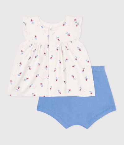 Ensemble naissance deux pièces en coton avec blouse volanté