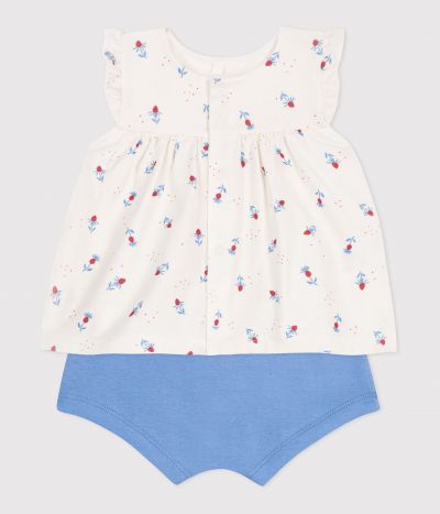 Ensemble naissance deux pièces en coton avec blouse volanté