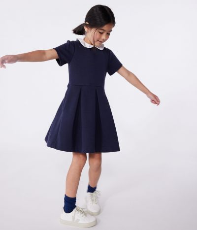 Robe enfant en coton manches courtes unie