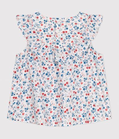 Blouse bébé sans manches en coton, imprimée fleurie