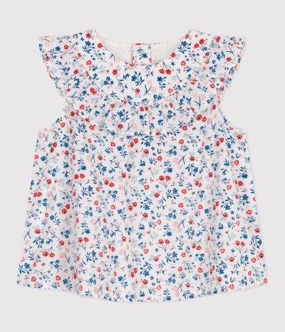 Blouse bébé sans manches en coton, imprimée fleurie