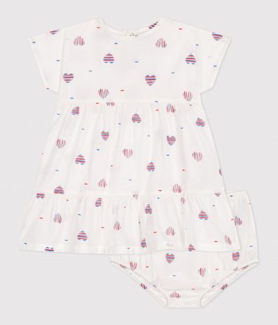Robe bébé en coton manches courtes et bloomer, imprimés cœurs