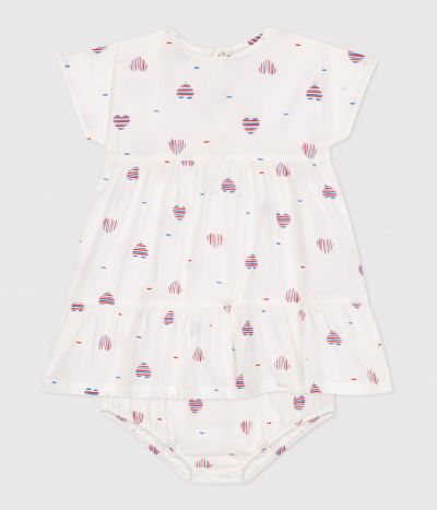 Robe bébé en coton manches courtes et bloomer, imprimés cœurs