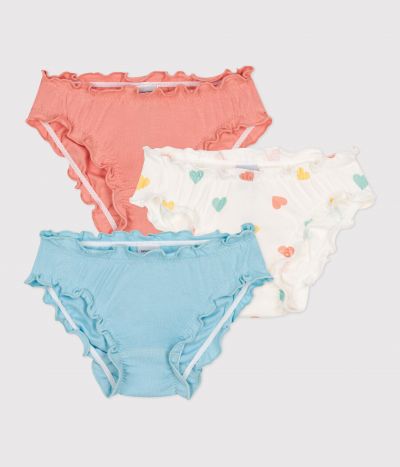 Lot de 3 culottes enfant en coton froufrou imprimé cœurs