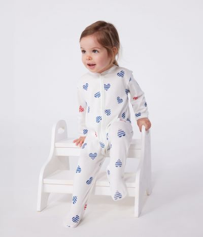 Pyjama bébé en coton cœurs rayé