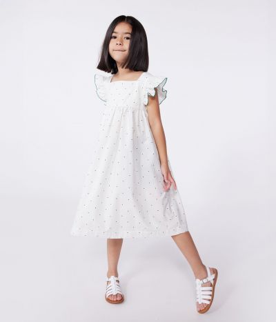 Robe longue sans manche enfant en coton à pois