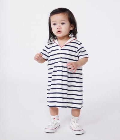 Robe marinière bébé en coton manches courtes et col vareuse