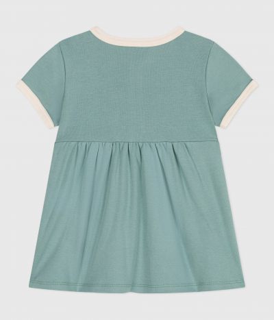 Robe bébé en coton manches courtes, unie à détails contrastés