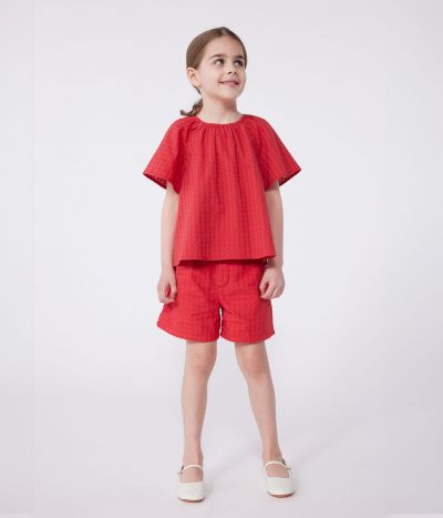 Blouse enfant en coton manches courtes à motif fleurie