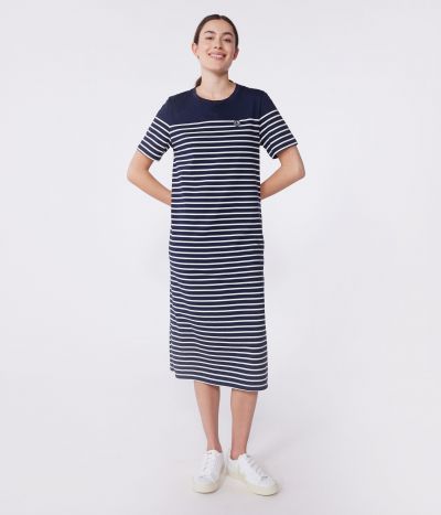 Robe longue femme en coton à rayures