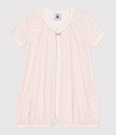 Combinaison courte bébé en coton fleuri