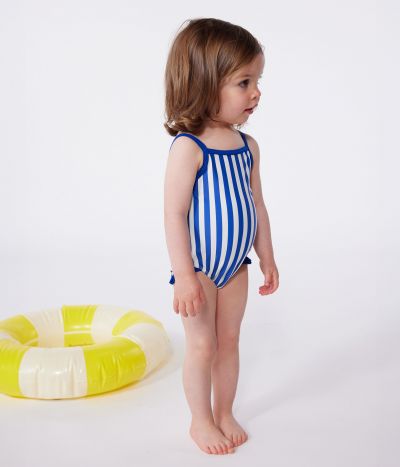 Maillot de bain bébé une pièce à volants, imprimé rayé