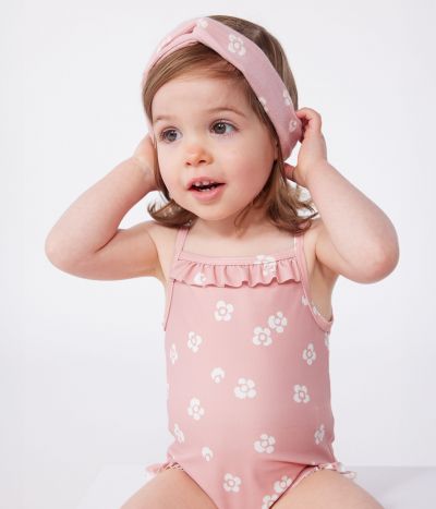 Maillot de bain bébé une pièce à volants, imprimé fleuri
