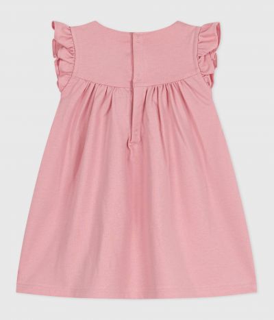 Robe bébé en coton sans manches unie et détails brodés au col