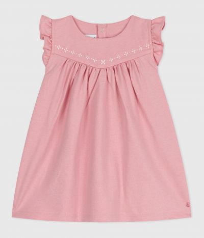 Robe bébé en coton sans manches unie et détails brodés au col